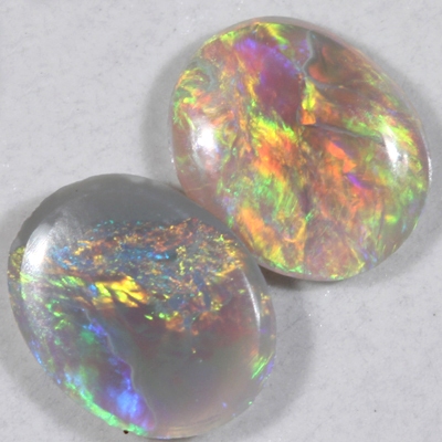 SOLID SEMI BLACK OPALS Matching pair, 3D, pattern, Bright multicoloured fire 